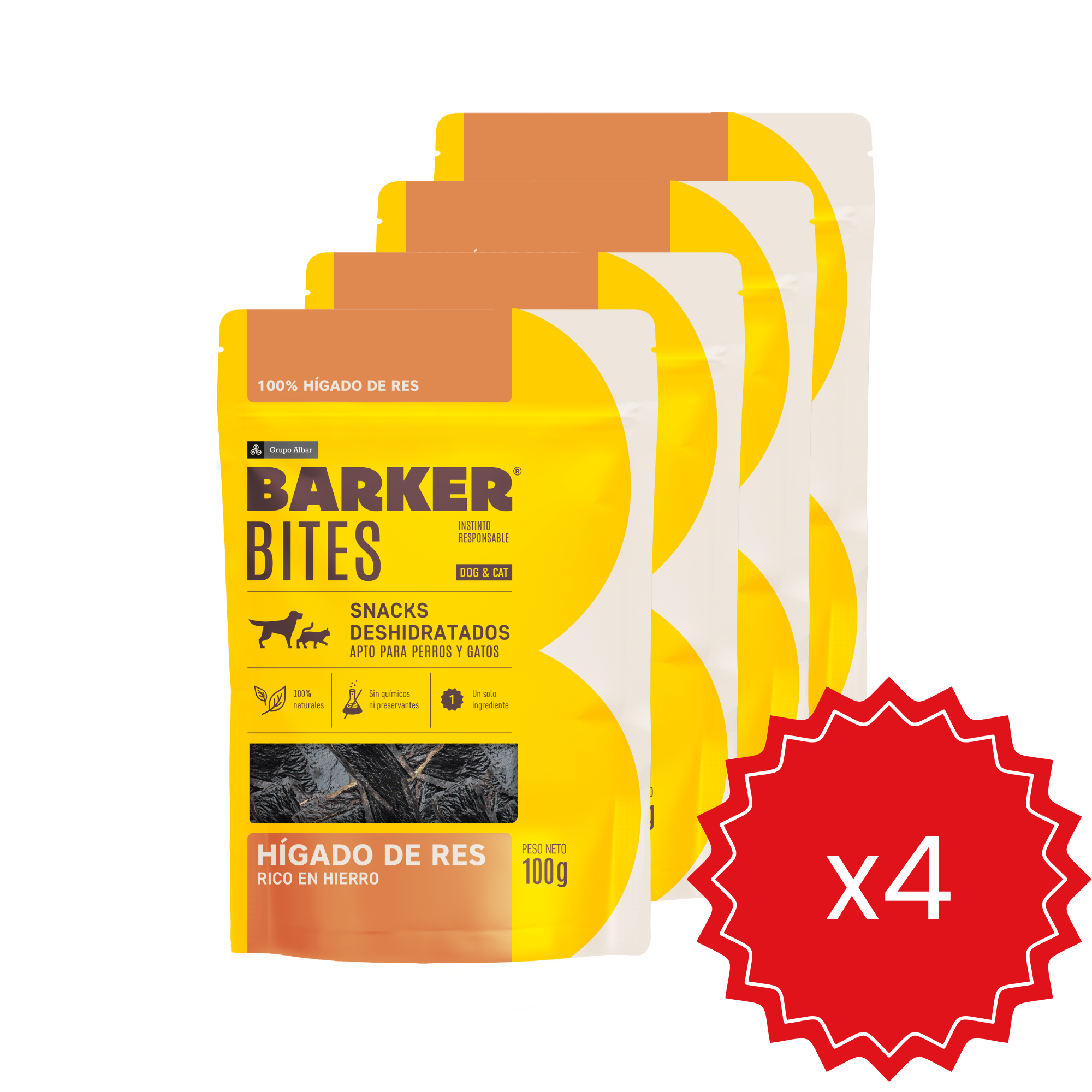 Pack x4 Barker Bites Hígado de Res + Licky Mat