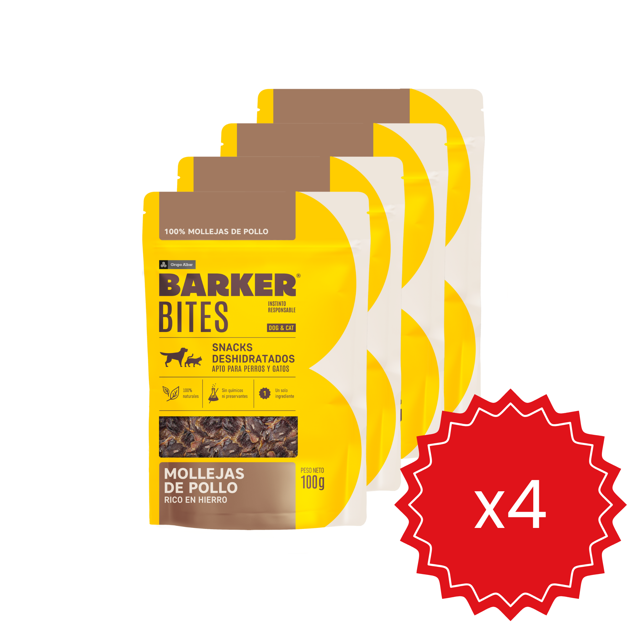 Pack x4 Barker Bites Mollejas de Pollo + Licky Mat