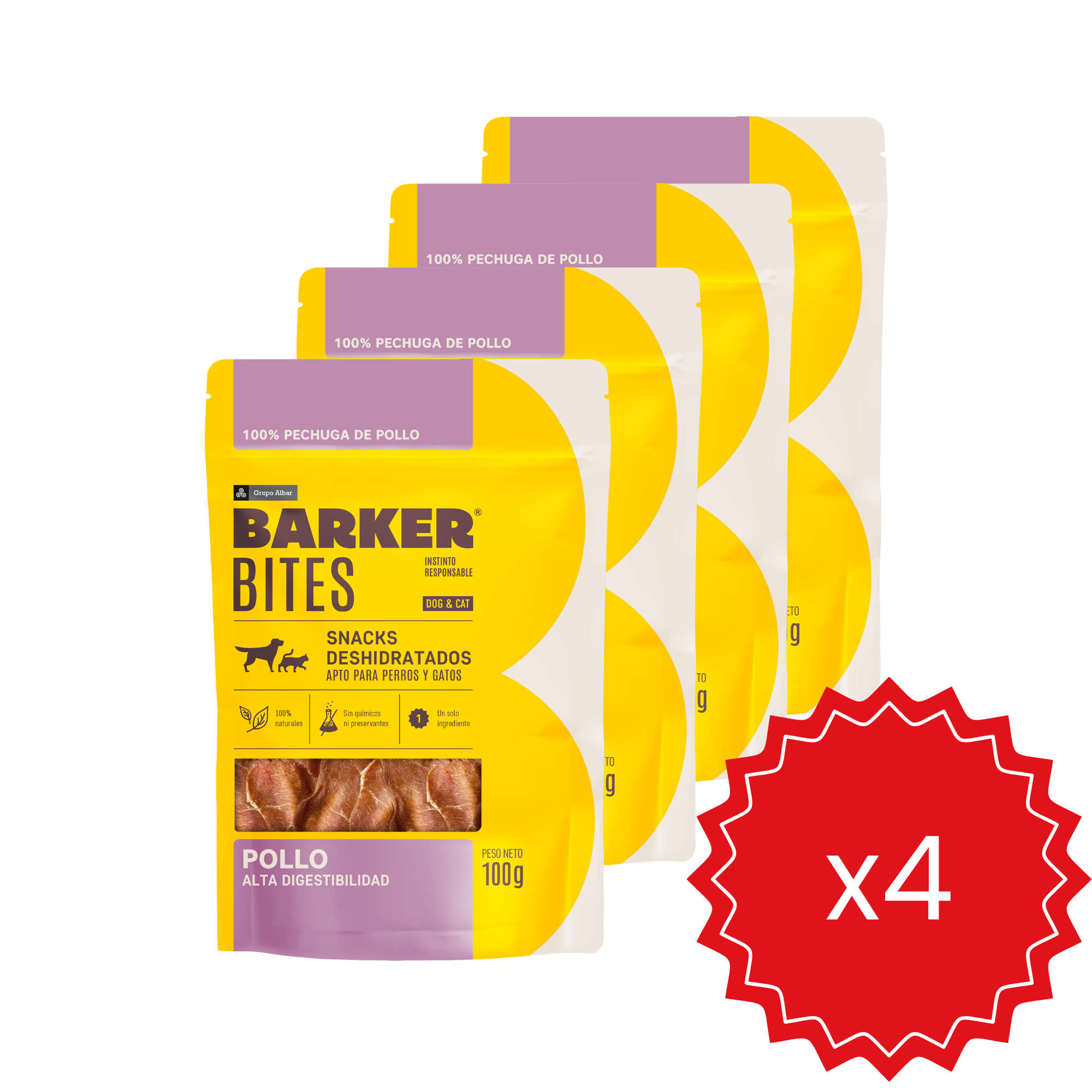 Pack x4 Barker Bites Pechuga de Pollo + Licky Mat