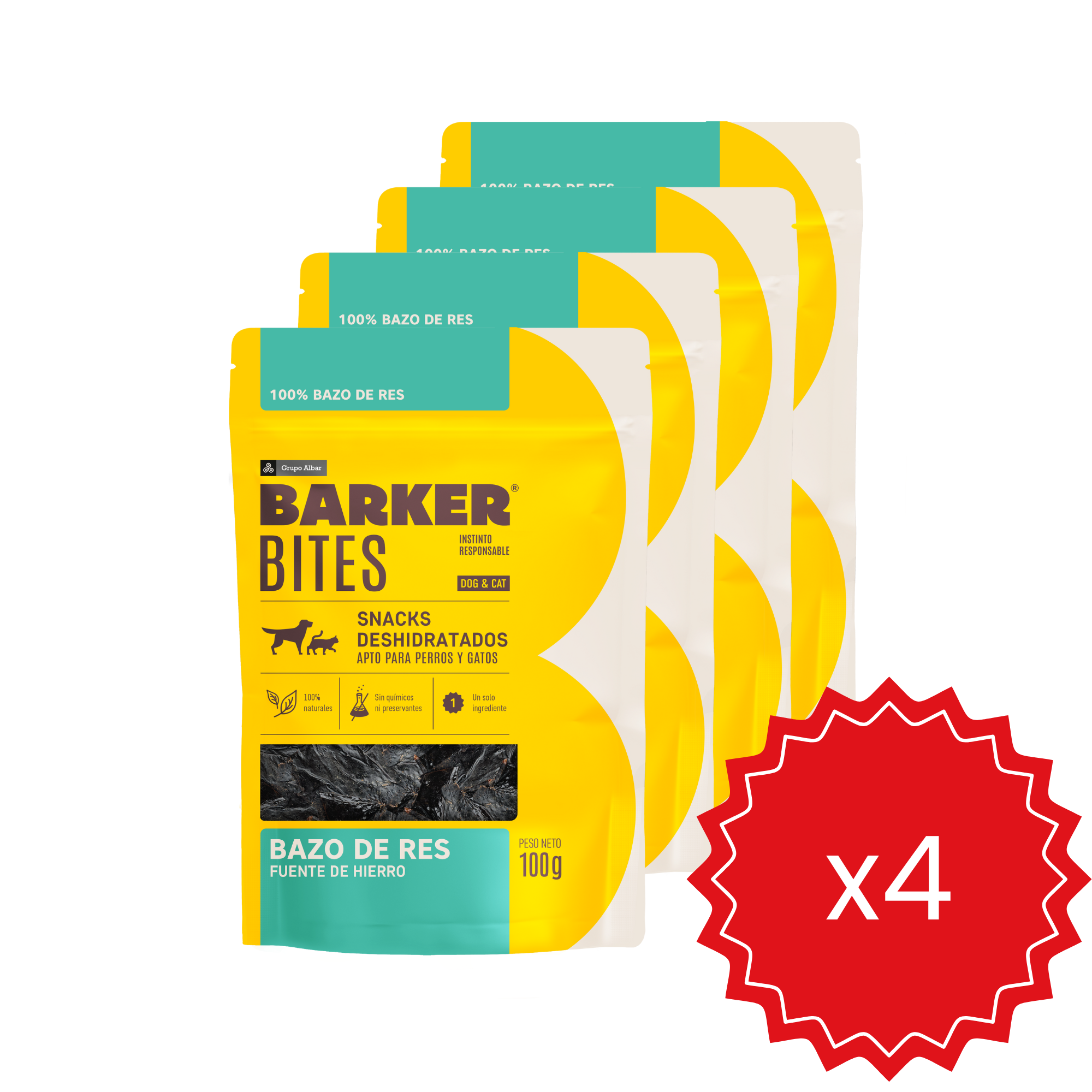Pack x4 Barker Bites Bazo de Res + Licky Mat