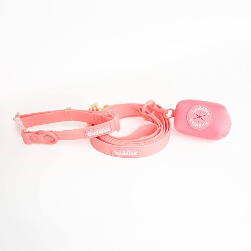 Rosado | Collar PVC + Correa PVC + Poop Bag