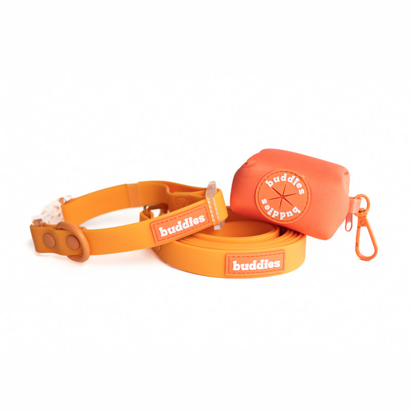 Naranja | Collar PVC + Correa PVC + Poop Bag